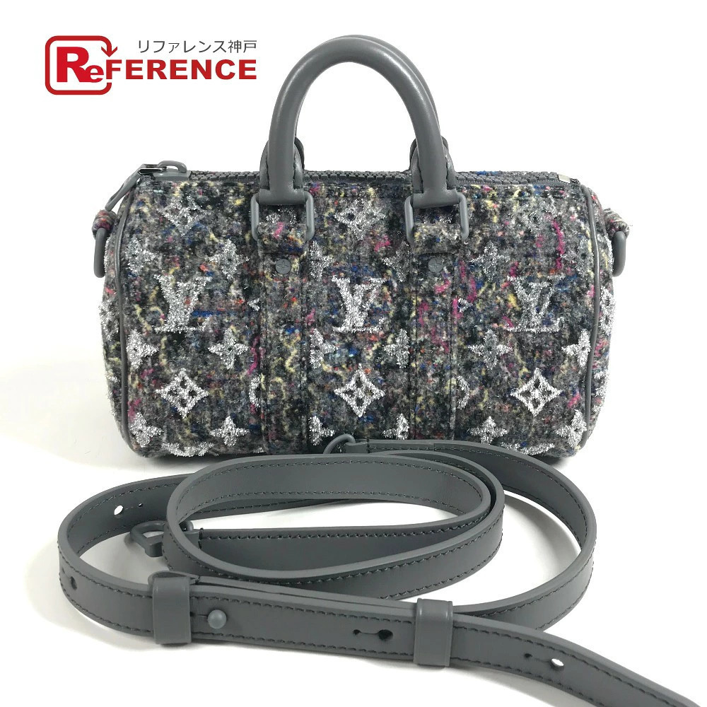 Louis Vuitton LV Felt Monogram Keepall Bag Handbag Boston Shoulder Tweed Leather